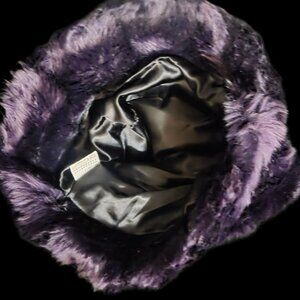 Purple Faux Fur Cossack Hat - Russian Style Winter Cap - Satin Lined